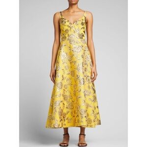 Lela Rose Floral Jacquard Midi Dress In Marigold Dress EUC